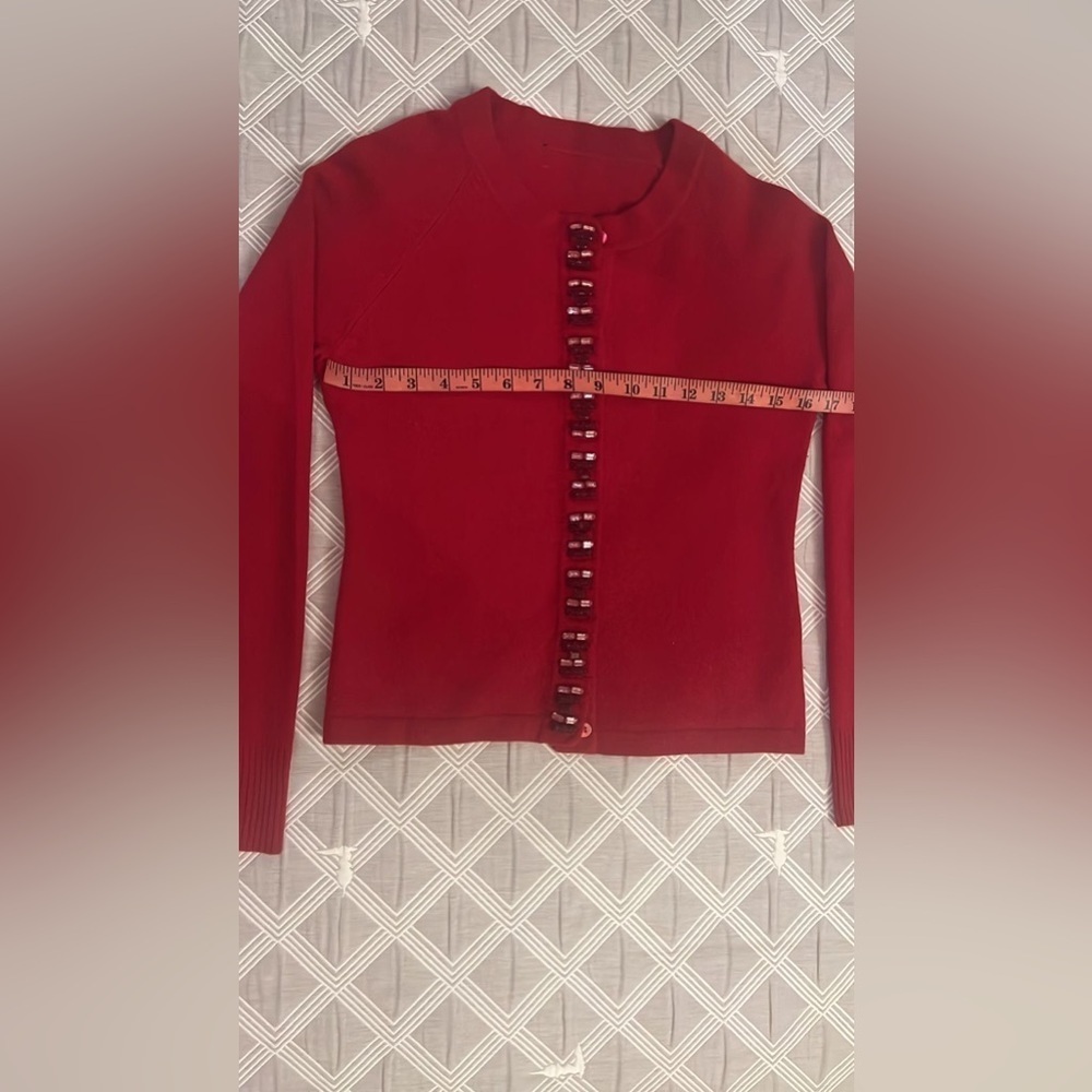 Cozy Red Cardigan button details holiday ready Christmas winter - Picture 5 of 10